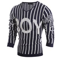 Wholesale Men s Sweaters Classic Mens Striped Sweater Pattern Letter V Neck Casual Jumpers Male Pullover Designer Knitted Black M XL