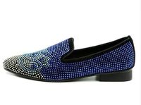 Wholesale 2018 Men Slip on Loafers Royal Blue Slipper Flats Rhinestone Crystal Luxury Handmade Moccasins Casual Shoes