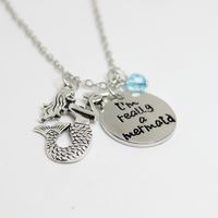 Wholesale 12pcs little mermaid Inspired necklace quot I m Really A Mermaid quot crystal charm necklace antique silver Mermaid charm Pendant Necklaces