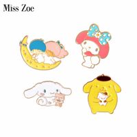 Wholesale Miss Zoe Cartoon Girl Boy on Moon Dog Rabbit Rosette Brooches Button Pins Denim Jacket Pin Badge Jewelry Gift for Kids Girls