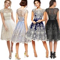 Wholesale Women s Summer Dresses Fashion Ladies Strap Lace Bateau Neck Cap Sleeve Formal Cocktail Party Gowns Maxi Dress Evening Homecoming Skirt Women Clothing S XL