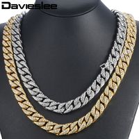 Wholesale Davieslee14mm Men s Necklace Hiphop Iced Out Miami Curb Cuban Gold Necklace Paved Clear Rhinestones Womens Mens Chain DLGN432