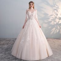 Wholesale Champagne Elegant Lace Wedding Dress New Sling Off the Shoulder Tailing Princess Dream Backless Ball Gown Wedding Dress