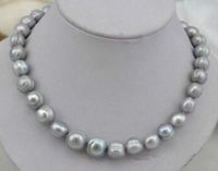 Wholesale New stunning10 mm baroque south sea silver grey pearl necklace quot