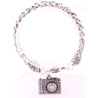 Wholesale 21mm mm Antique Silver Plated Zinc Studded With Sparkling Crystals Travel Camera Pendant Charm Wheat Link Bracelet Jewelry Gift