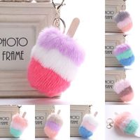 Wholesale Multi color Newest Fur Pom Pom Ice Cream Keychain popsicle Key Rings pompon Creative Fur Ball Key Holder Styles