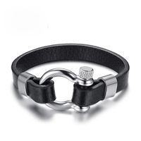 Wholesale Black Real Leather Bracelet Bangle For Men Stainless Steel Vachette Screw Button Design Unique Jewelry cm