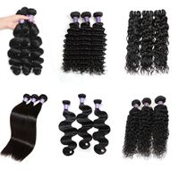 Wholesale Cheap Brazilian Hair Extensions Human Hair Bundles Virgin Hair Curly Body Wave Straight Loose Wave Water Wave Bundles B Black