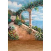 Wholesale Oil Painting Flowers Wedding Arch Photography Backdrop Vinyl Fabric Blue Sky Clouds Beach Themed Seaside Scenic Photo Studio Backgrounds