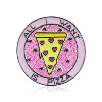 Wholesale ALL I WANT IS PIZZA Round Pink Brooch Pins For Womens Cloth Backpack Hat Badge lapel Pin Punk Style Fashion Jewelry Bling Broche