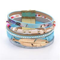Wholesale Leather Wrap Bracelet Magnet Women Crystal Bracelet Gold Leaf Feather Chain Charm Bangle Cuff Fashion Jewelry Drop Shipping KKA1885