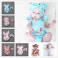 Wholesale 2020 Newborn Baby Romper Girls Summer Floral Rompers headhand Set Baby Girls Infants Flower Jumpsuit Clothes Outfits M