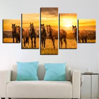 Wholesale Wall Art Poster HD Printed On Canvas Modular Pieces Horses Group Sunshine Natural Scenery Paintings Decor Living Room Pictures