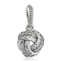 Wholesale 5pcs Love knot pendants sterling silver fits DIY style bracelets CZ H9