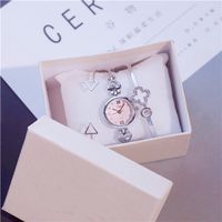 Wholesale Korea Popular Watch Suit Silver Gold Bracelet Chain Lucky Ciover A and Triangle Cuff Bangle Pink Watch Face