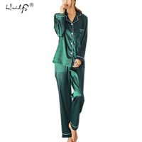 Wholesale Plus Size XL Pajamas sets Women Homewear Sexy Underwear Pyjamas Silk Satin Long Sleeve Femme V neck Sleepwear Nightwear