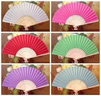 Wholesale Small Plain Silk Folding Fan Wedding Favour Fan Bamboo DIY Program Ladies Hand Fans Chinese Craft inches