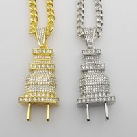 Wholesale Gold Silver Plated men hip hop full iced out plug pendant necklace with cm long cuban link chain bling bling