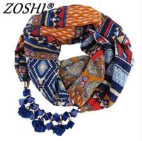 Wholesale New Design Chiffon Acrylic Flower Pendant Beads Scarf Necklace Women Ethnic Head Scarves Collar Choker Statement Necklaces Gift