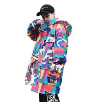 Wholesale 2018 Unisex Japanese High Street Style Ukiyoe Wadded Jacket Hooded Yamato e Hip Hop Patchwork Jacket Japanese Art Design Coat