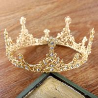 Wholesale Baroque Vintage king Large Gold Color Crystal Full Round Prom King Crown Wedding Pageant Queen Tiara Bridal Hair Jewelry Diadem