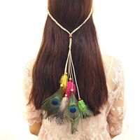 Wholesale Girl s Hippie Indian Peacock Feather Headband Bohemia Style Fashion Woven Fascinators Head Rope Leopard Styles