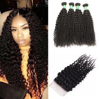 Wholesale Mongolian Kinky Curly Virgin Hair Bundles With Lace Closure Unprocessed Human Hair Extension Bundles Weft Kinky Curly With Weaves Closure