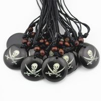 Wholesale Fashion Cool Boy Men s Handmade Round Dog Tag Pirate Skull Charm Pendants Necklace Halloween Gift MN352