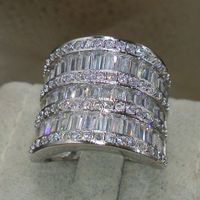 Wholesale Size5 Luxury Jewelry Handmade Sterling Silver Princess Cut Wide Ring White Sapphire CZ Diamond Gemstones Women Wedding Band Ring Gift