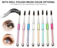 Wholesale 8 Colors Rhinestone Acrylic Handle Eyelash Brushes Combs Spiral Mascara Wands Eyelash Extension Applicator Spoolers Makeup Tool