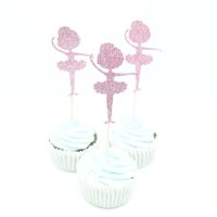 Wholesale 10pcs Glitter Ballerina Cupcake Toppers Picks Cartoon Theme Party Decorations Baby Shower Kids Birthday Party Favors