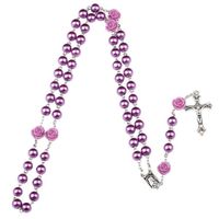 Wholesale Purple black pink Rosary Beads Catholic Rosary Necklace For Girls Women Glass Father Bead Crucifix Pendant Rose halloween drop ship