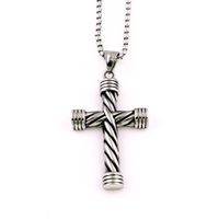 Wholesale European American new style cross pendant retro necklace fashionable men and women religious stainless steel twisted stripe cross pendant