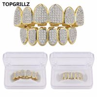 Wholesale TOPGRILLZ Golden Color Plated CZ Micro Pave Exclusive Luxury Top Bottom Gold Grillz Set Hip Hop Classic Teeth Grills