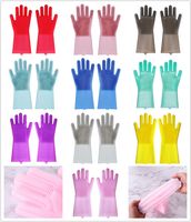 Wholesale Hot silicone cleaning gloves with brushes magic dishes washing glove bath cook pet grooming Anti scalding slicone glove good kitchen helper