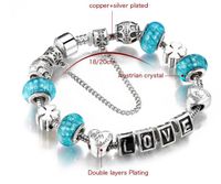 Wholesale LOVE Letter Silver Cooper Murano Glass Beads Bracelets for Couples DIY Charms Bracelets with Blue different colors in cm