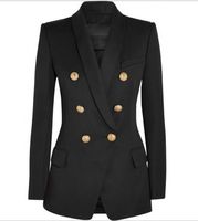 Wholesale Premium New Style Top Quality Blazers Original Design Women s Double Breasted Slim Jacket Metal Buckles Blazer Retro Shawl Collar Outwear Black White size chart