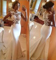Wholesale 2018 New Bohemian glamorous white mermaid trumpet lace wedding dresses with applique zipper back court train formal bridal gowns summer