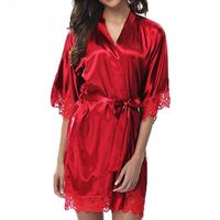 Wholesale New Women Nightdress Robes Sexy Lace up Lace Stitching Spandex Half Sleeve Short Night Gown Lady Soft Solid Color Nightdress S1015