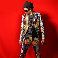 Wholesale Men s Suits Flowers Printing Jacket Trousers Piece Sets Tide Male Singer Nightclub Stage Outfit Star Dancer Hip Hop Rock Show DS Costumes