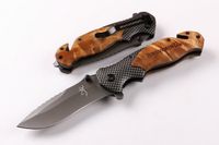 Wholesale Brown X50 Fast opening Tactical folding knife Grey titanium finishing wood handle camping knives wtih retail paper box pack