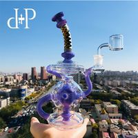 Wholesale PlusPlus Glass Bong Water Pipe L Recycler unique Lavender and twisting Neck color heady art pipe with percolator Height mm Female