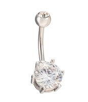 Wholesale New Prong Setting Round Cut Cubic Zirconia Copper Navel Ring Bar Belly Button Ring Barbell Body Piercing