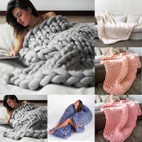 Wholesale 80 cm Soft Thick Line Giant Yarn Knitted Blanket Hand Weaving Photography Props Blankets Crochet Linen Soft Knitting Blankets