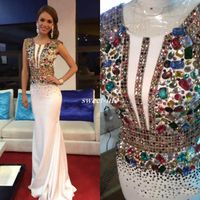 Wholesale 2018 Colorful Beaded White Miss USA Pageant Evening Dresses Sheath Satin Jewel Neck Long Party Prom Gowns Formal Occasion Wear