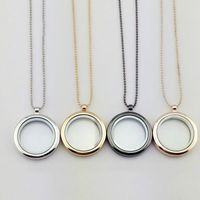 Wholesale Living Memory Floating Round Locket Pendant Necklace L Stainless Steel Toughened Glass Lockets Charm Necklaces Jewelry