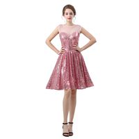 Wholesale Cheap Pink Short Prom Cocktail Dresses New Sleeveless Scoop Neck Keen Length Sequins Illusion Formal Wedding Gown Bridesmaid Dress