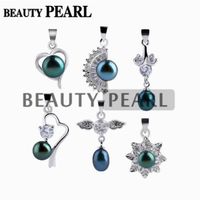 Wholesale 10 Pieces Mixed Designs Peacock Blue and Peacock Green Freshwater Pearl Silver Plated Pendant Pretty Jewelry