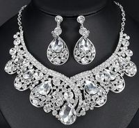 Wholesale Luxurious Big Teardrop Dubai Wedding Jewelry Sets Rhinestone Crystal Statement Bridal Necklace Sets Christmas Gift TL034
