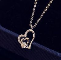 Wholesale Platinum Plated Double Layer Hollow Out Heart Pendant Necklace for Women Fashion Collar Chain Choker Necklace Wedding Party Jewelry